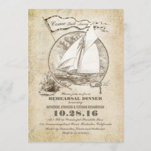 Vintage nautisk båt, repetitionsmiddag inbjudan
