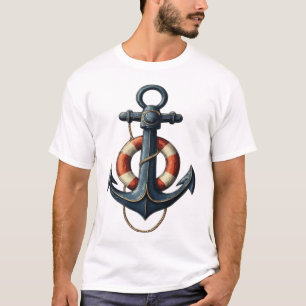Vintage nautisk fartygsankare & livbåt Grafisk - T Shirt