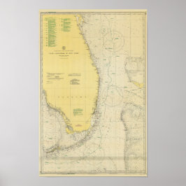 Vintage nautisk kartkarta över Florida Poster
