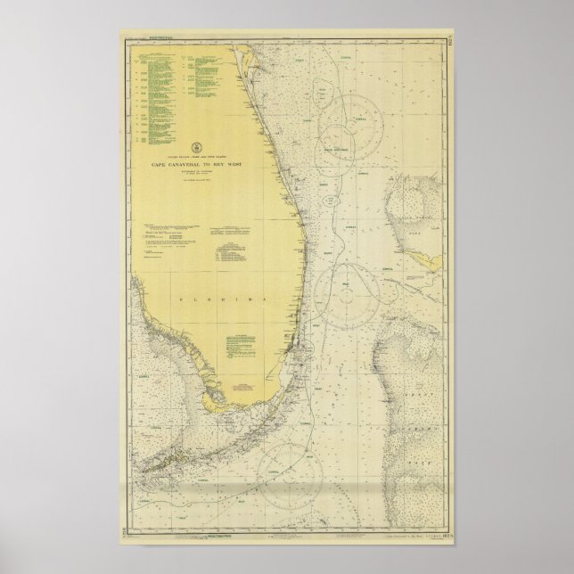 Vintage nautisk kartkarta över Florida Poster (Framsidan)