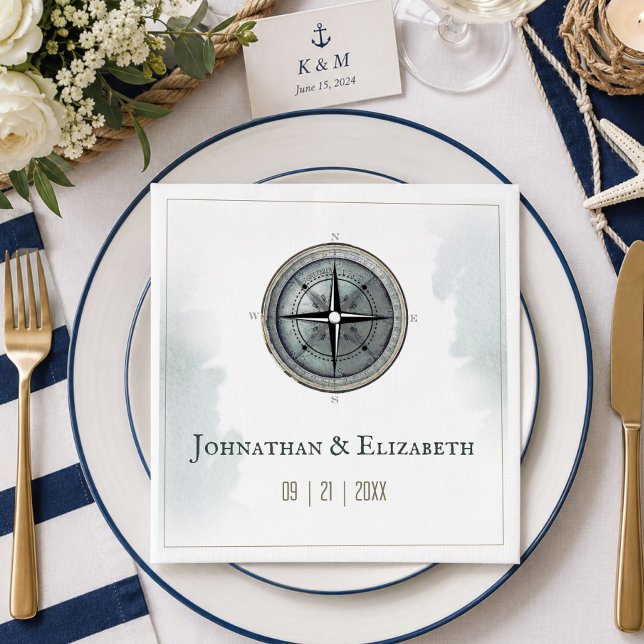 Vintage nautisk kompass bröllop pappersservett (Vintage Nautical Compass Wedding Napkins)