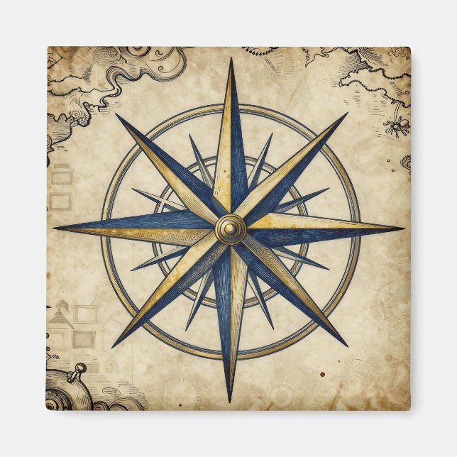 Vintage nautisk kompassros magnet (Framsidan)