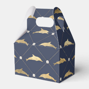 Vintage nautisk marinblå och guld delfin tema presentaskar