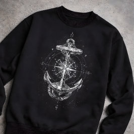 Vintage nautiskt ankare kompassros marin lång ärmad tröja