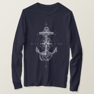 Vintage nautiskt ankare kompassros marin t shirt