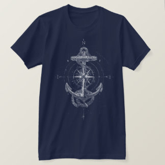 Vintage nautiskt ankare kompassros marin t shirt