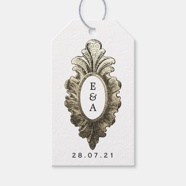 Vintage nautiskt bröllopsmonogram presentetikett (Framsidan)