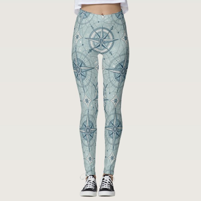 Vintage nautiskt kompassrosmönster leggings (Framsida)