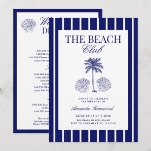 Vintage Navy Beach Club Födelsedagshelg Inbjudningar