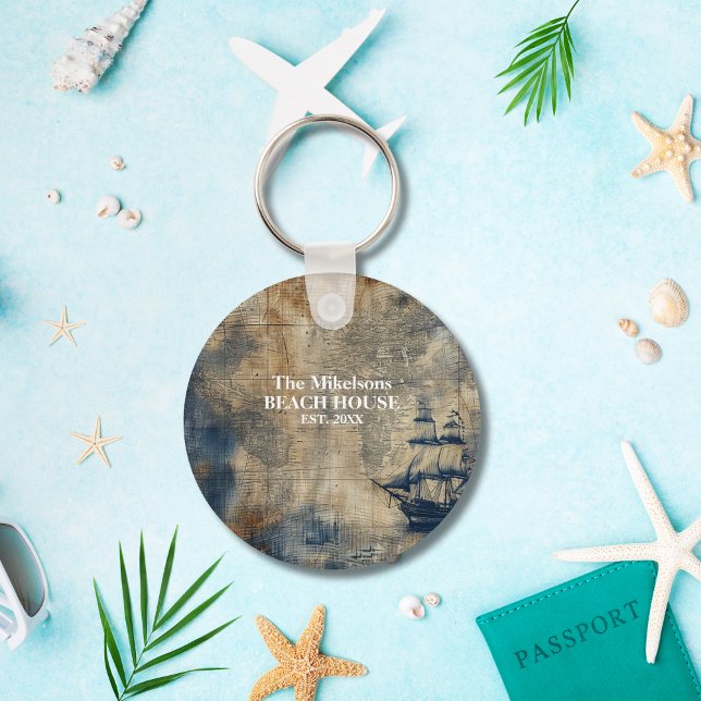 Vintage Navy Blue Anpassningsbar Nautical Beach Ho Nyckelring (Skapare uppladdad)