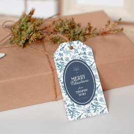 Vintage Navy Blue Bird & Pine Christmas Gift Tag Presentetikett