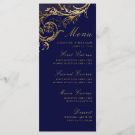 Vintage Navy Blue Guld Blommigt Damask Wedding Men Meny