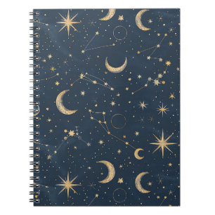 Vintage Navy Elfenbensfärg Astrologi Månens Konste Anteckningsbok