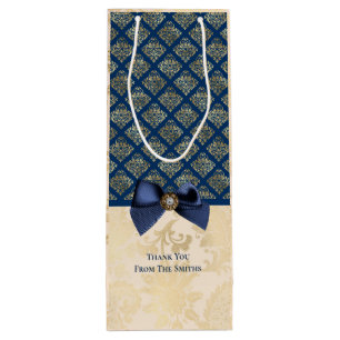 Vintage Navy Guld Damask Titta Tack med Namn