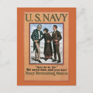Vintage Navy här är han, Herr, rekryterar poster Vykort