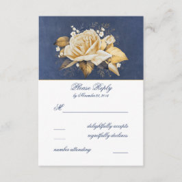 Vintage Navy och Guld Blommigt Bröllop OSA Kort