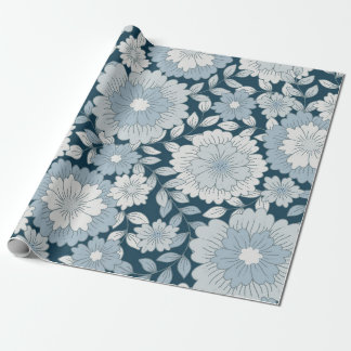 Vintage Navy och Stålblå Groovy Blommor Presentpapper