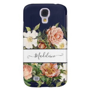 Vintage Navy Rosa in White Blommigt w Söt Flowers Galaxy S4 Fodral