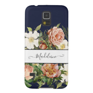 Vintage Navy Rosa in White Blommigt w Söt Flowers Galaxy S5 Fodral