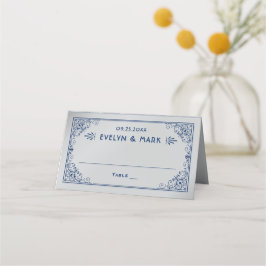 Vintage Navy Silver Art Deco Monogram Bröllop Placeringskort