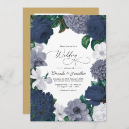 Vintage Navy, Storm Gray & Porcelain White Wedding Inbjudningar