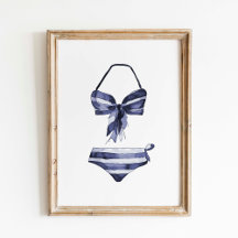 Vintage Navy Stripe Bikini Poster