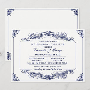 Vintage Navy White Elegant Rehearsal Dinner Inbjudningar