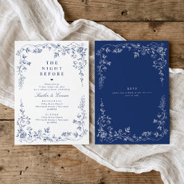 Vintage Navyblå Fransk Blommig Övningsmiddag Inbjudningar