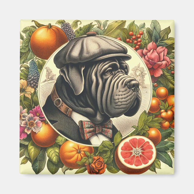 Vintage Neapolitan Mastiff Illustration Magnet (Framsidan)