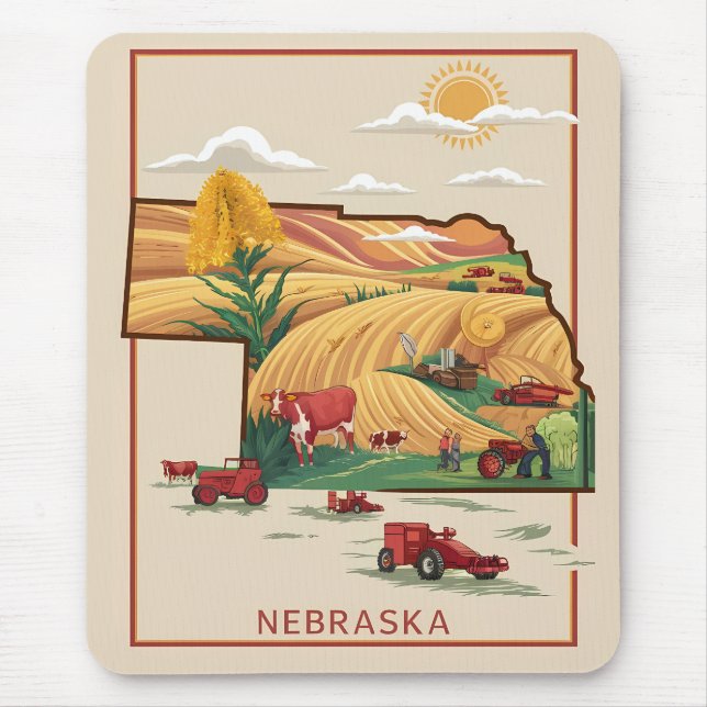 Vintage Nebraska Heartland Farm Scene Musmatta (Framsidan)