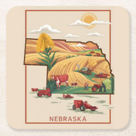 Vintage Nebraska Heartland Farm Scene Underlägg Papper Kvadrat