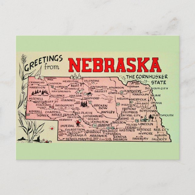 Vintage Nebraska kart vykort (Framsida)
