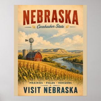 Vintage Nebraska-resemalj med gyllene prärien Poster
