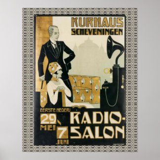 Vintage Nederländska 1920-talets Radio Salon Poster