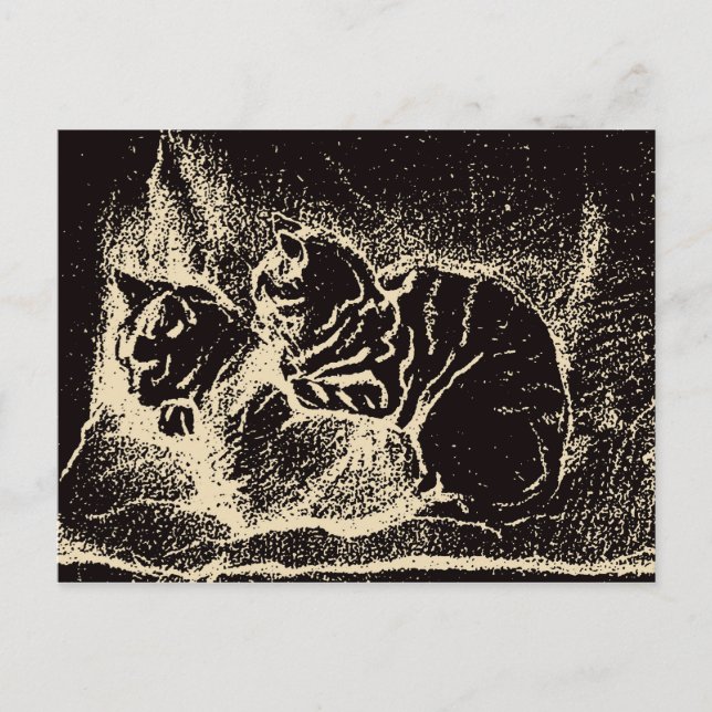 Vintage Nederländska konst - två sovande katter Vykort (Framsida)