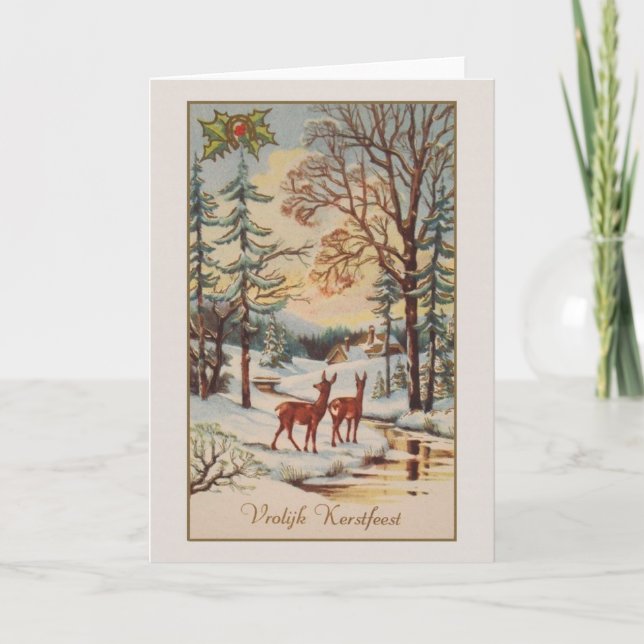 Vintage Nederländskt Vroolijk Kerstfeest-julkort Helgkort (Framsida)