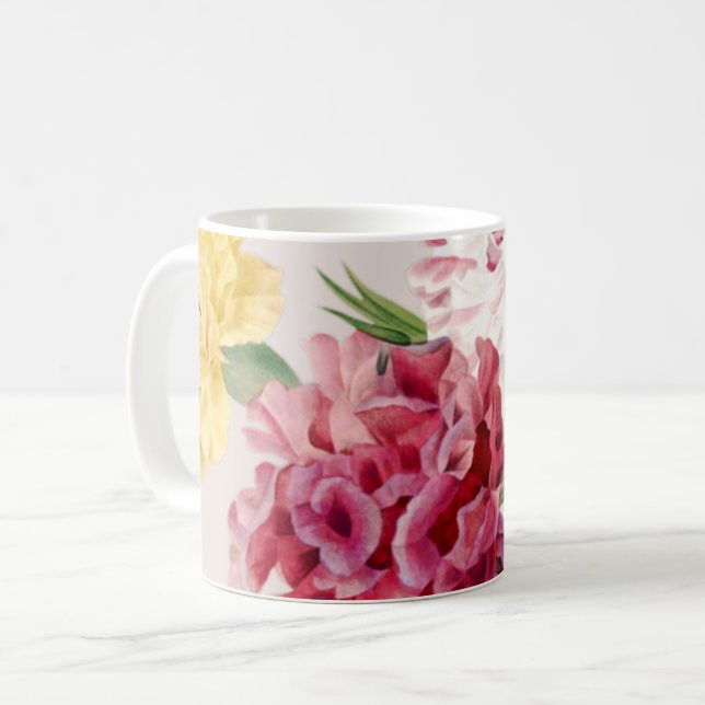 Vintage Nejlikor Blommig illustration Kaffemugg (Framsida vänster)