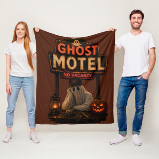 Vintage Neon Ghost Motel Halloween Kuslig Fleecefilt