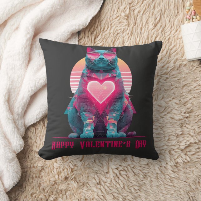 Vintage Neon Katt Alla hjärtans dag  Kudde (Filt)
