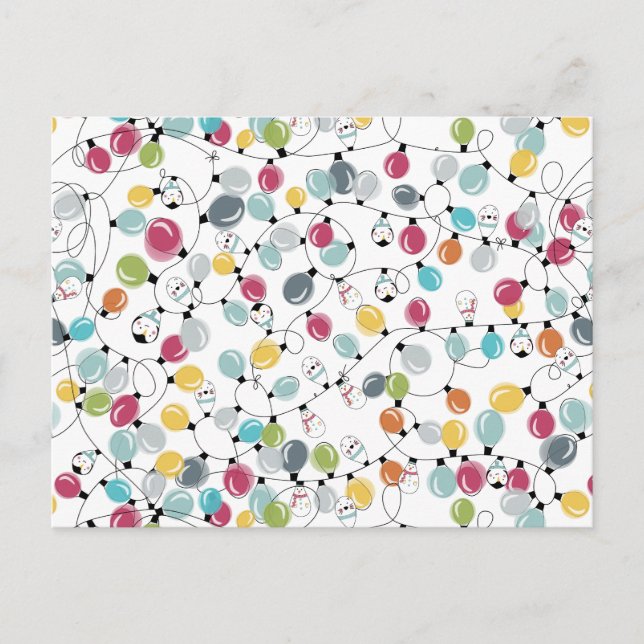 Vintage neonglöd Pinguin Julballonger Helg Vykort (Framsida)