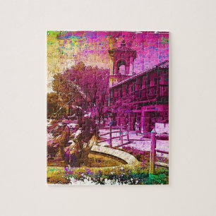 Vintage Neptune Fontän Colorful Grunge Pussel