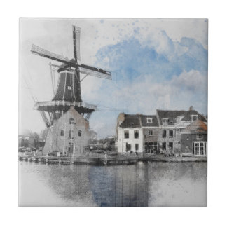 Vintage Netherlands Kvarn Ceramic Tile Dutch Kakelplatta