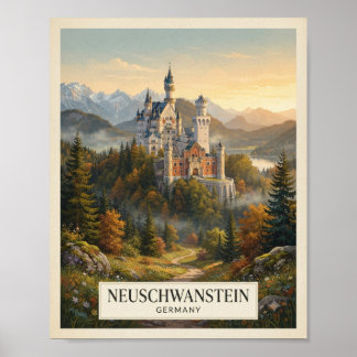 Vintage Neuschwanstein Tyskland Resa Affisch