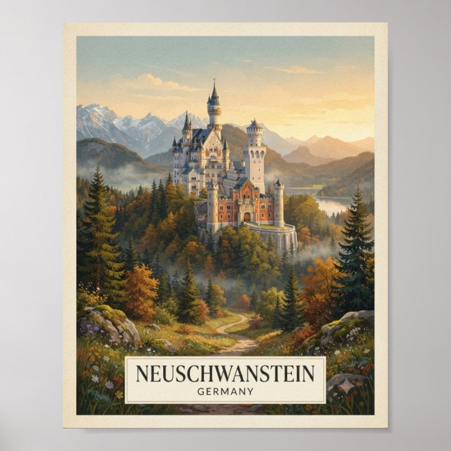 Vintage Neuschwanstein Tyskland Resa Affisch (Framsidan)