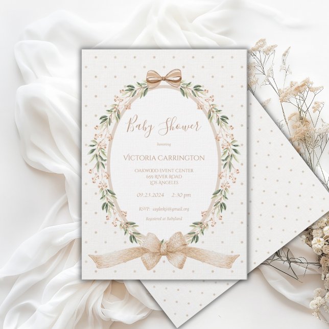 Vintage Neutral Blommig Ram Baby Shower Inbjudningar (Skapare uppladdad)