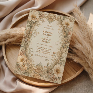 Vintage Neutral Botanisk Elegant Blommig Inbjudningar