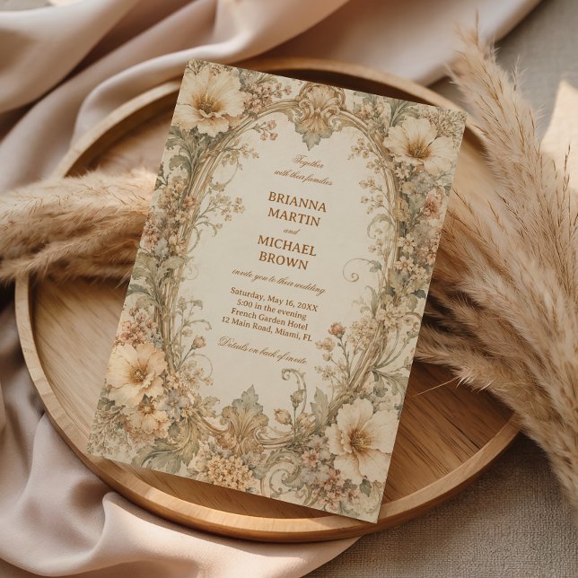 Vintage Neutral Botanisk Elegant Blommig Inbjudningar (Skapare uppladdad)