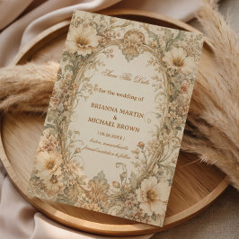 Vintage Neutral Botanisk Spara Datumet