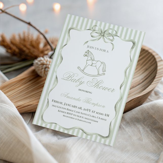 Vintage Neutral Oliv Trähäst Babyshower Inbjudningar (Skapare uppladdad)