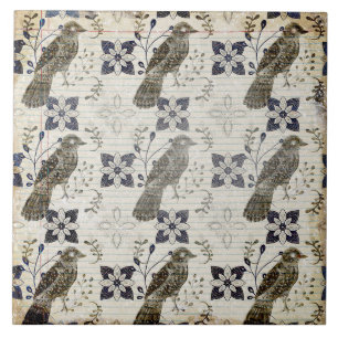 Vintage Neutralt Bird Papper Print Ceramic Tile Kakelplatta